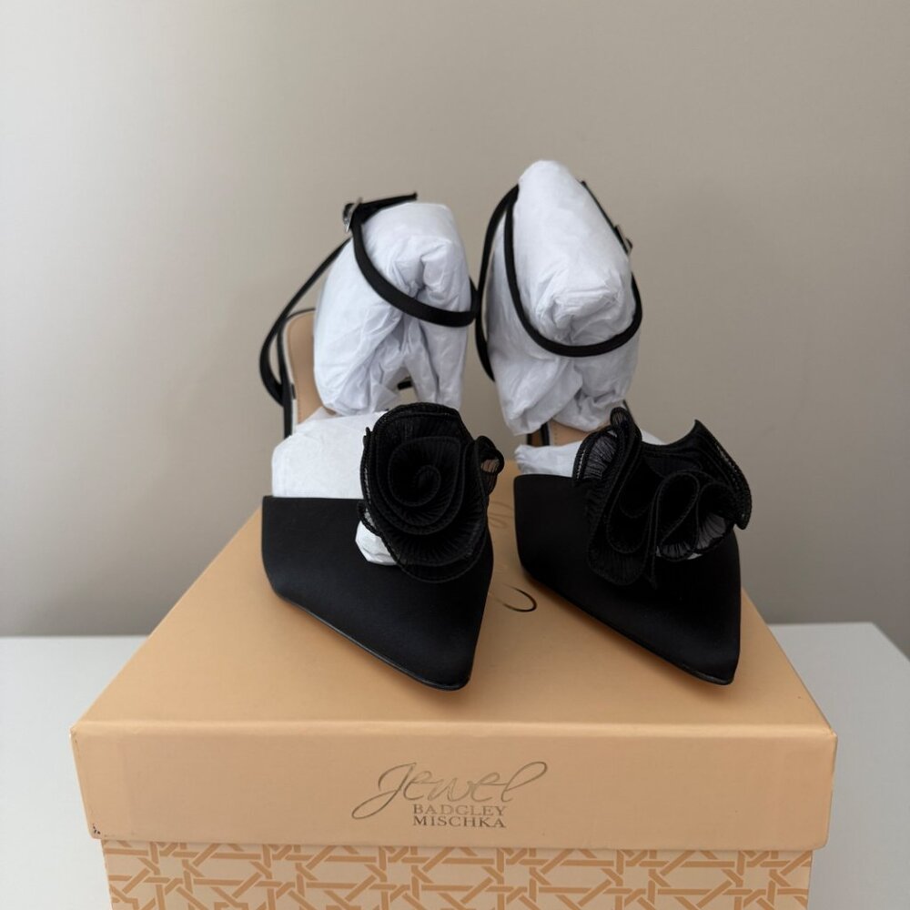 New in Box Jewel Badgley Mischka Taylee Black Ankle Strap Stiletto Heels 10 - Picture 12 of 12